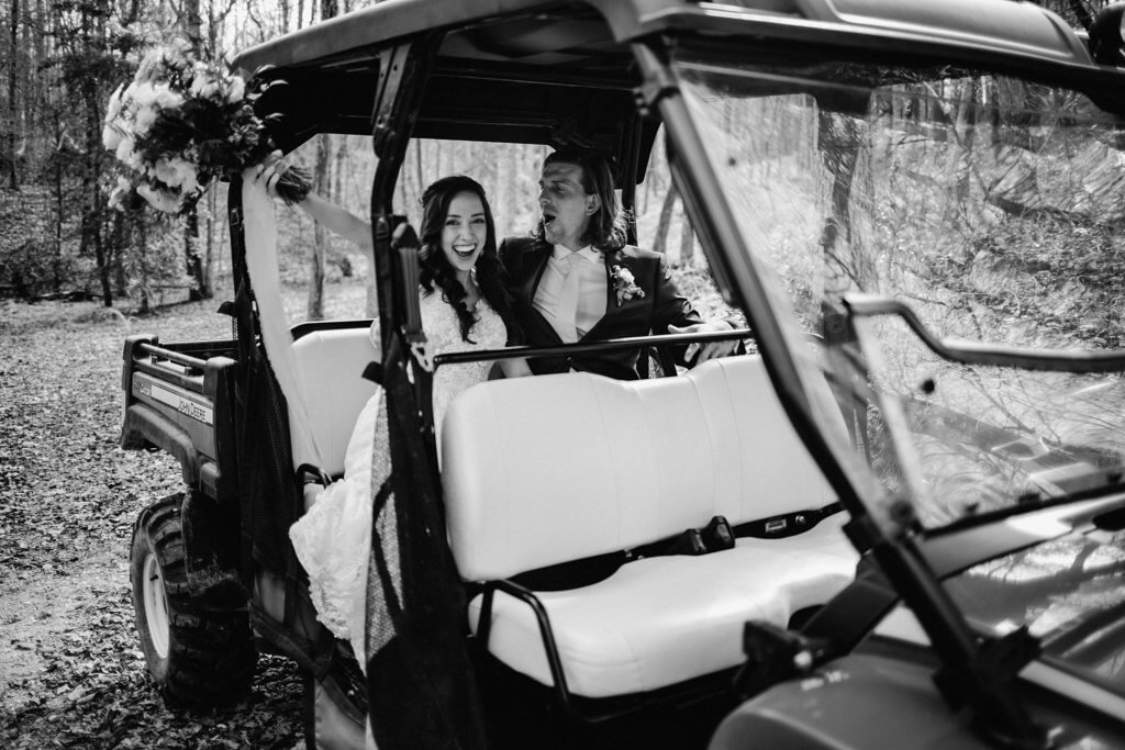 golf cart wedding photo